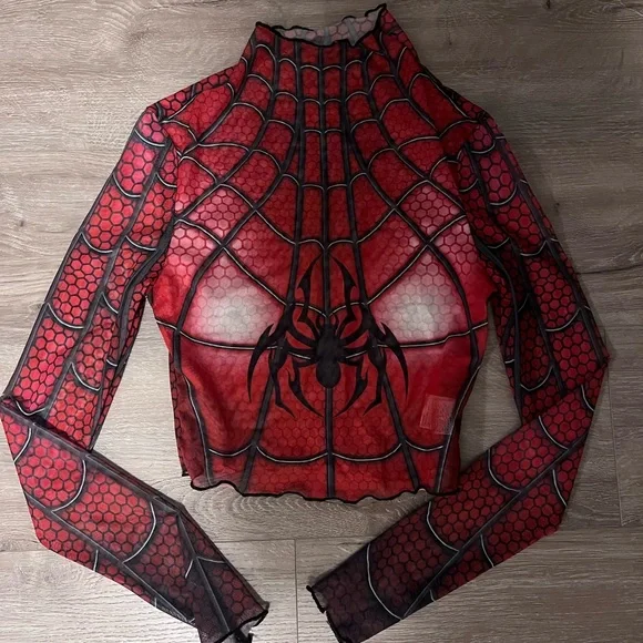 Red Spider Web Mesh Top - Picture 1 of 4
